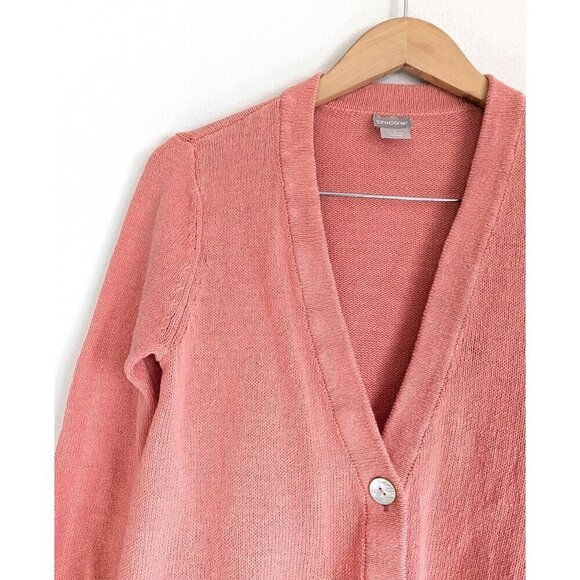 Chico's Pink Linen Cotton Blend Cardigan Natural Fibers Pearly Buttons - Picture 7 of 10